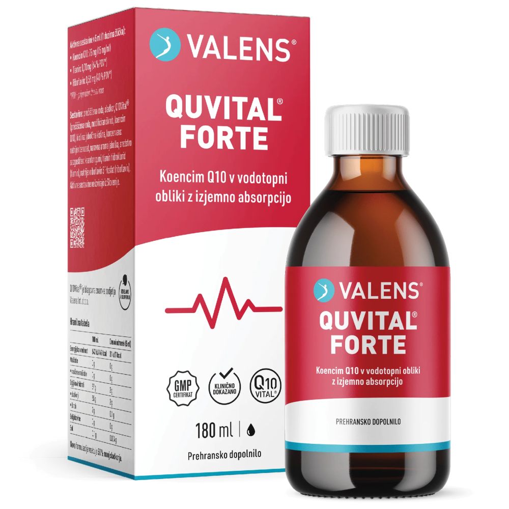 Valens Quvital Q10 Forte tekočina z vitaminoma B1 in B2, okus jabolka (180 ml)
