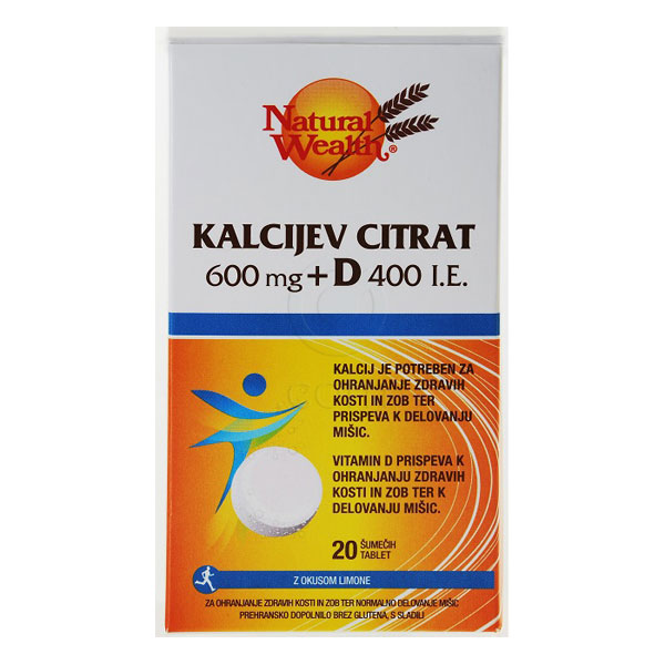 Natural Wealth Kalcijev citrat z vitaminom D, šumeče tablete (20 tablet)