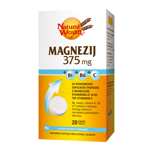 Natural Wealth Magnezij 375 mg + B1, B6 in C vitamini, šumeče tablete (20 tablet)