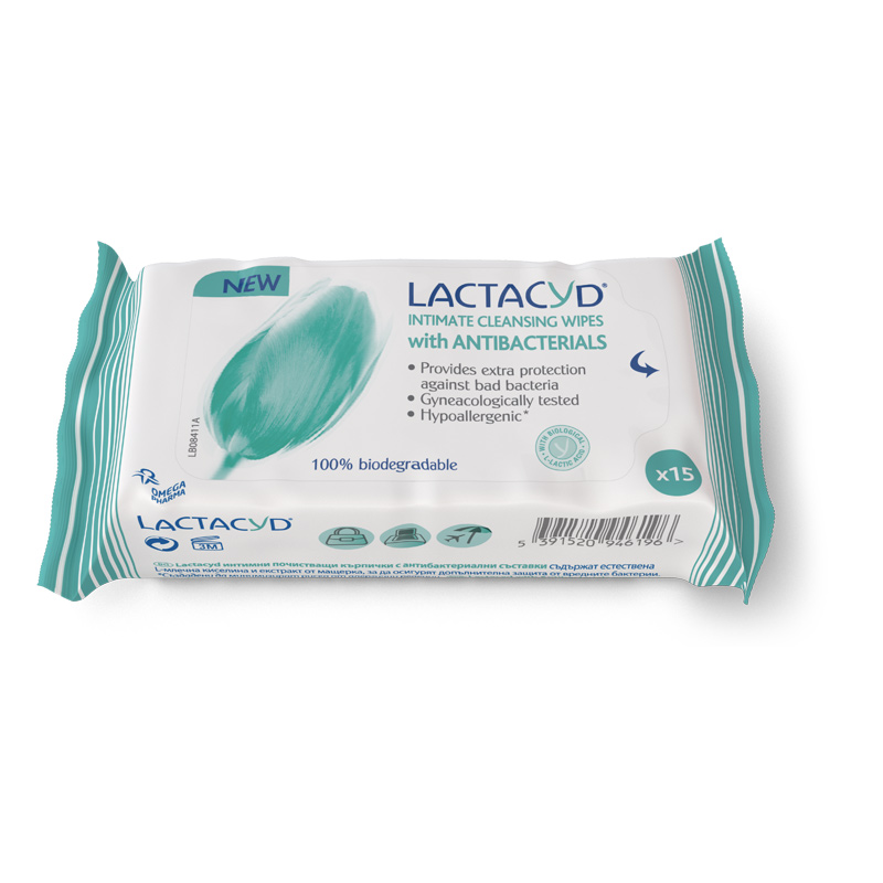 Lactacyd with Antibacterials, robčki za intimno nego (15 robčkov)