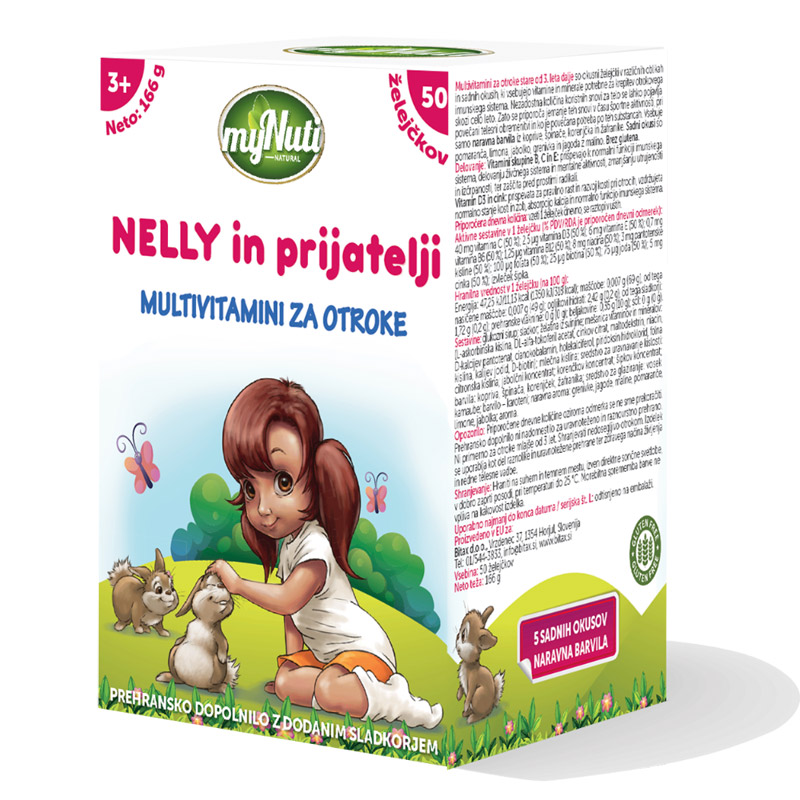 MyNuti Nelly in prijatelji - multivitamini in minerali za otroke, želejčki (50 želejčkov)