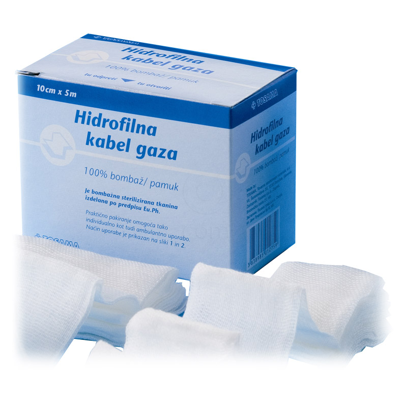Tosama Hidrofilna kabel gaza 10 cm x 5 m (1 kos)