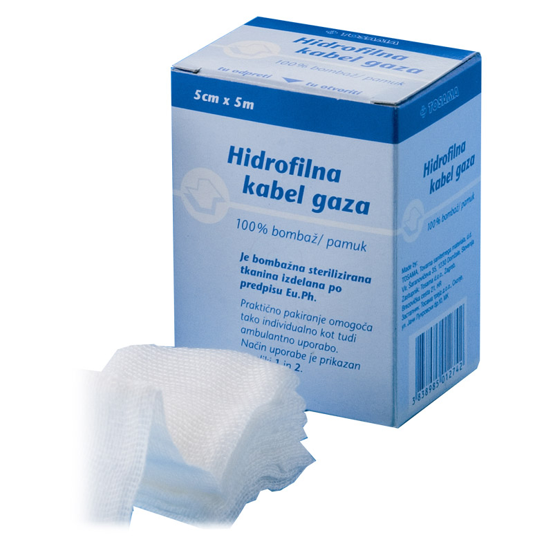 Tosama Hidrofilna kabel gaza 5cm x 5 m (1 kos)