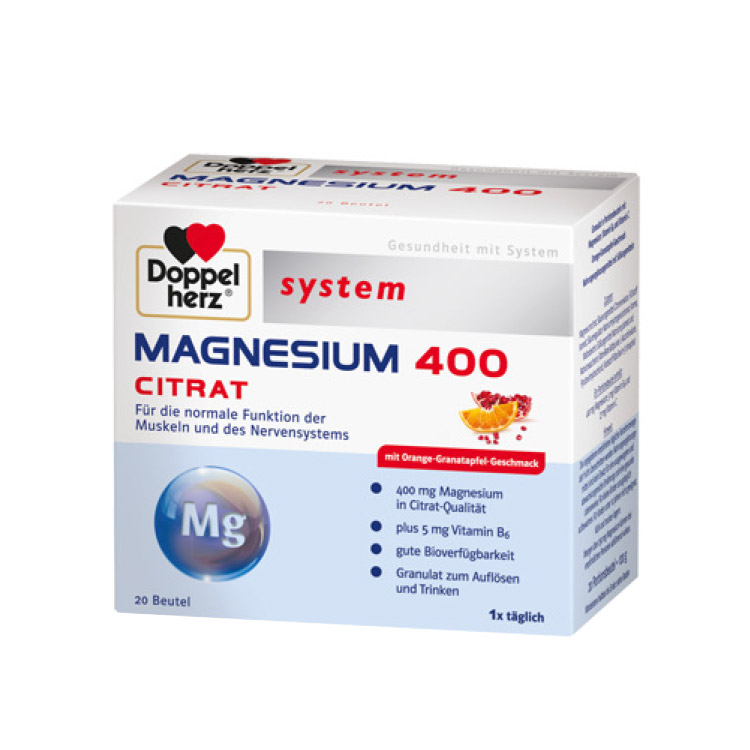 Doppelherz System Magnezij 400 Citrat, vrečice (20 vrečic)
