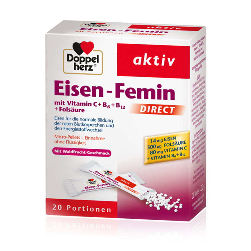 Doppelherz aktiv Železo Femin direkt, vrečke (20 vrečk)