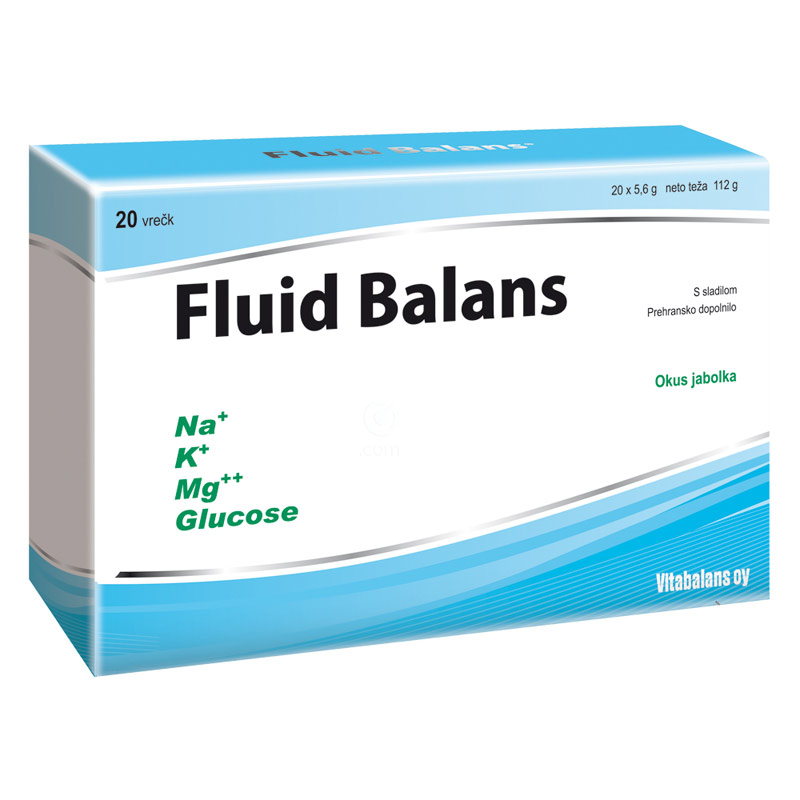 Fluid Balans Vitabalans, prašek za peroralno raztopino z glukozo in elektroliti - okus jabolko (20 x 5,6 g)