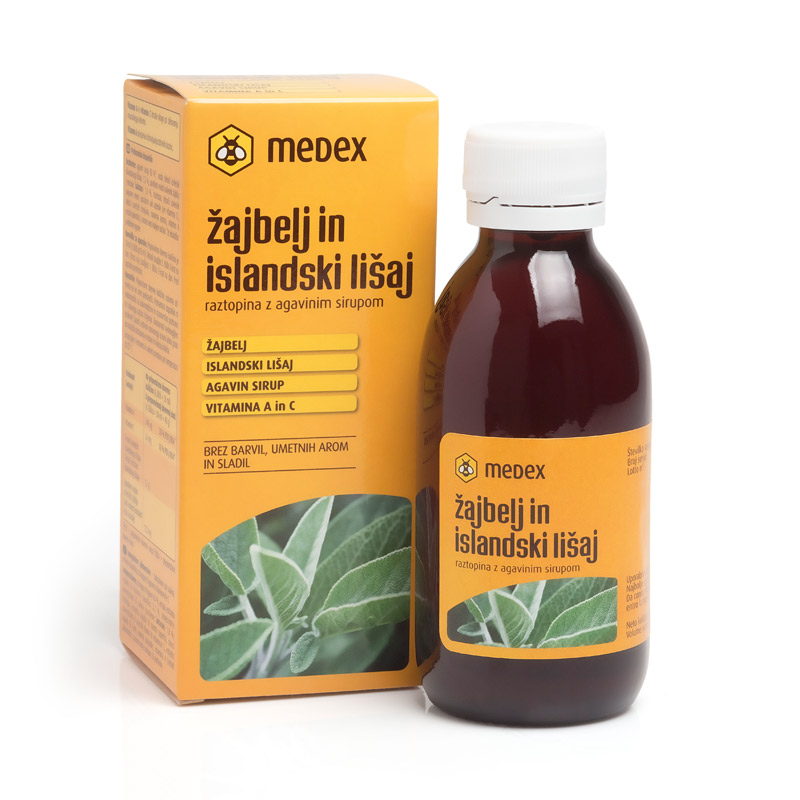 Žajbelj in islandski lišaj Medex, raztopina z agavinim sirupom (150 ml)