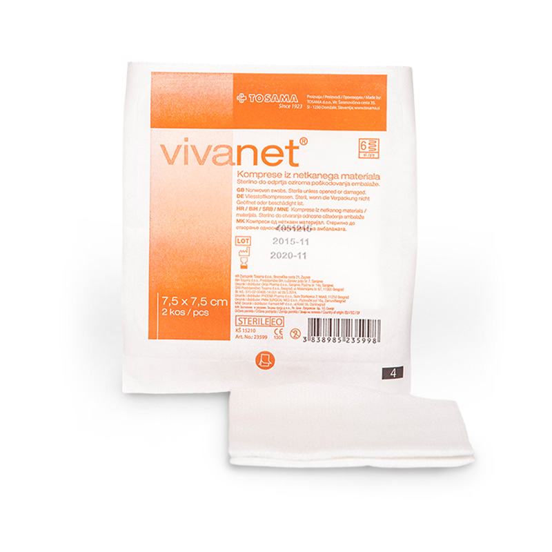 Vivanet, sterilne komprese 7,5 x 7,5 cm (50 x 2 kompresi)