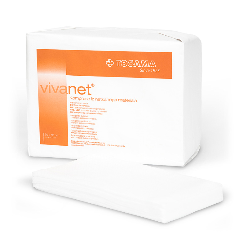 Vivanet netkane nesterilne komprese 20 x 10 cm, 100 kompres