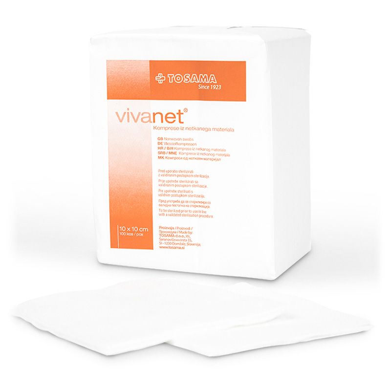 Vivanet, netkane nesterilne komprese 10 x 10 cm (100 kompres)