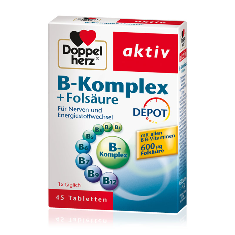 Doppelherz Aktiv B-kompleks + folna kislina, tablete (45 tablet)