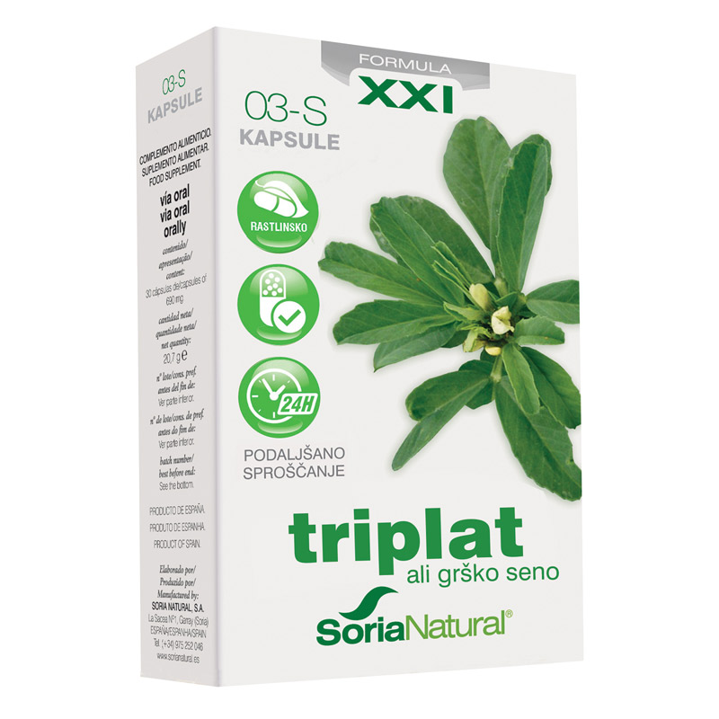 Soria Natural Triplat ali grško seno XXI, kapsule (30 kapsul)