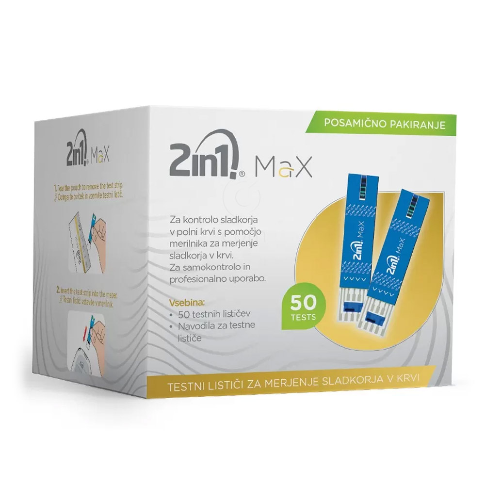 2in1 Max, testni lističi za merjenje glukoze v krvi (50 testnih lističev)