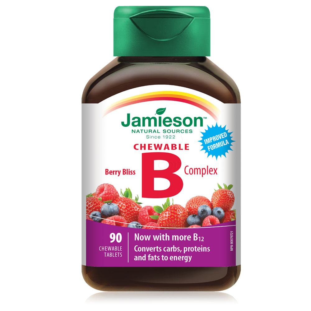 Jamieson B kompleks, žvečljive tablete z okusom jagodičevja (90 tablet)