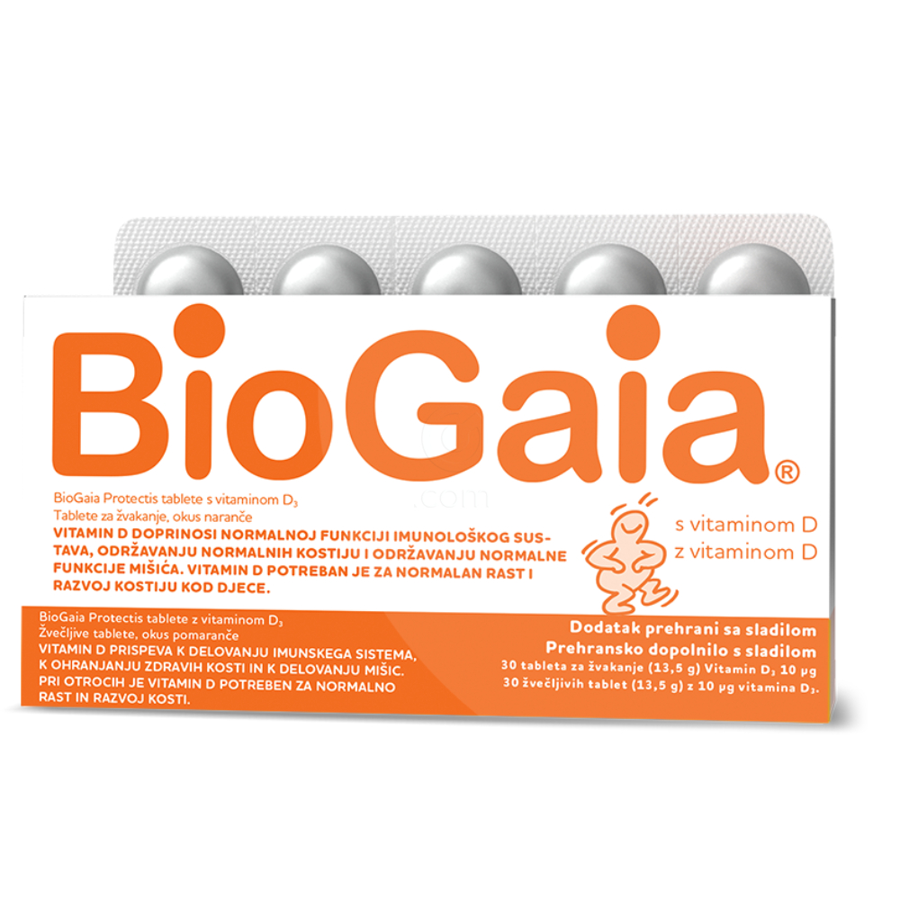 BioGaia Protectis D3, žvečljive tablete z okusom pomaranče (30 tablet)