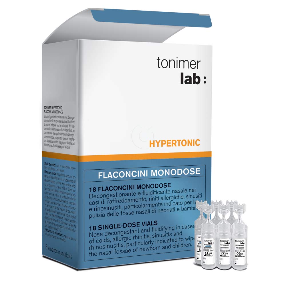 Tonimer Lab, hipertonična (2%) raztopina morske vode v ampulah - 18 x 5 ml