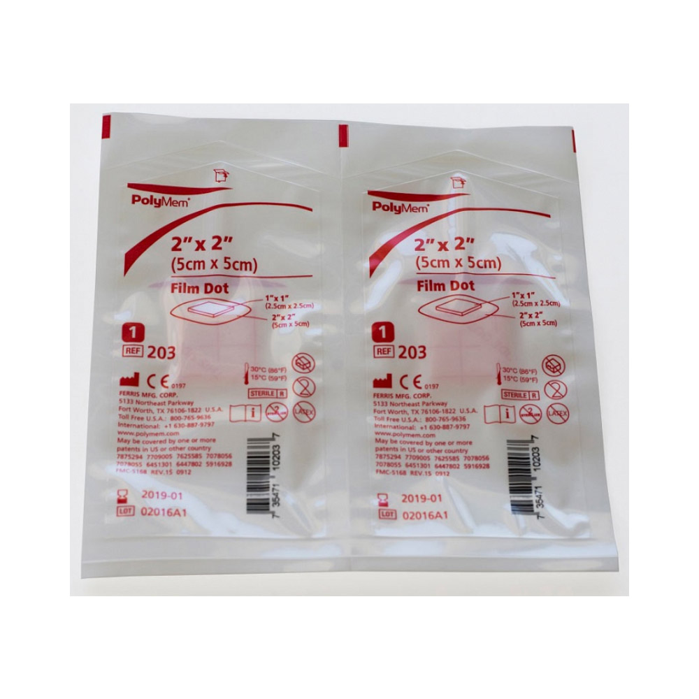 Polymem Film Dot, obliž za rane 2,5x2,5/5x5 cm (20 kosov) 