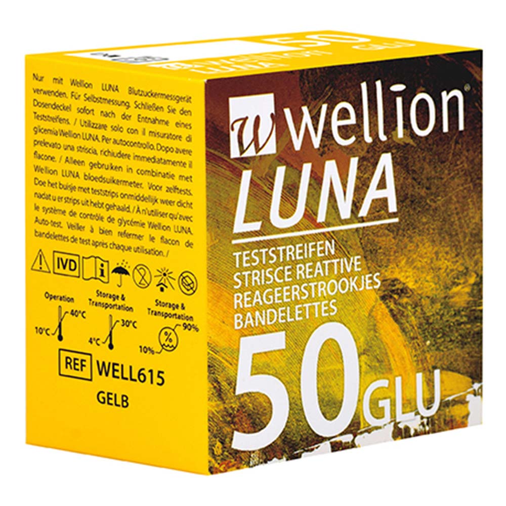 Wellion Luna, merilni lističi za glukozo (50 lističev + Darilo: Merilnik Wellion Luna Trio)
