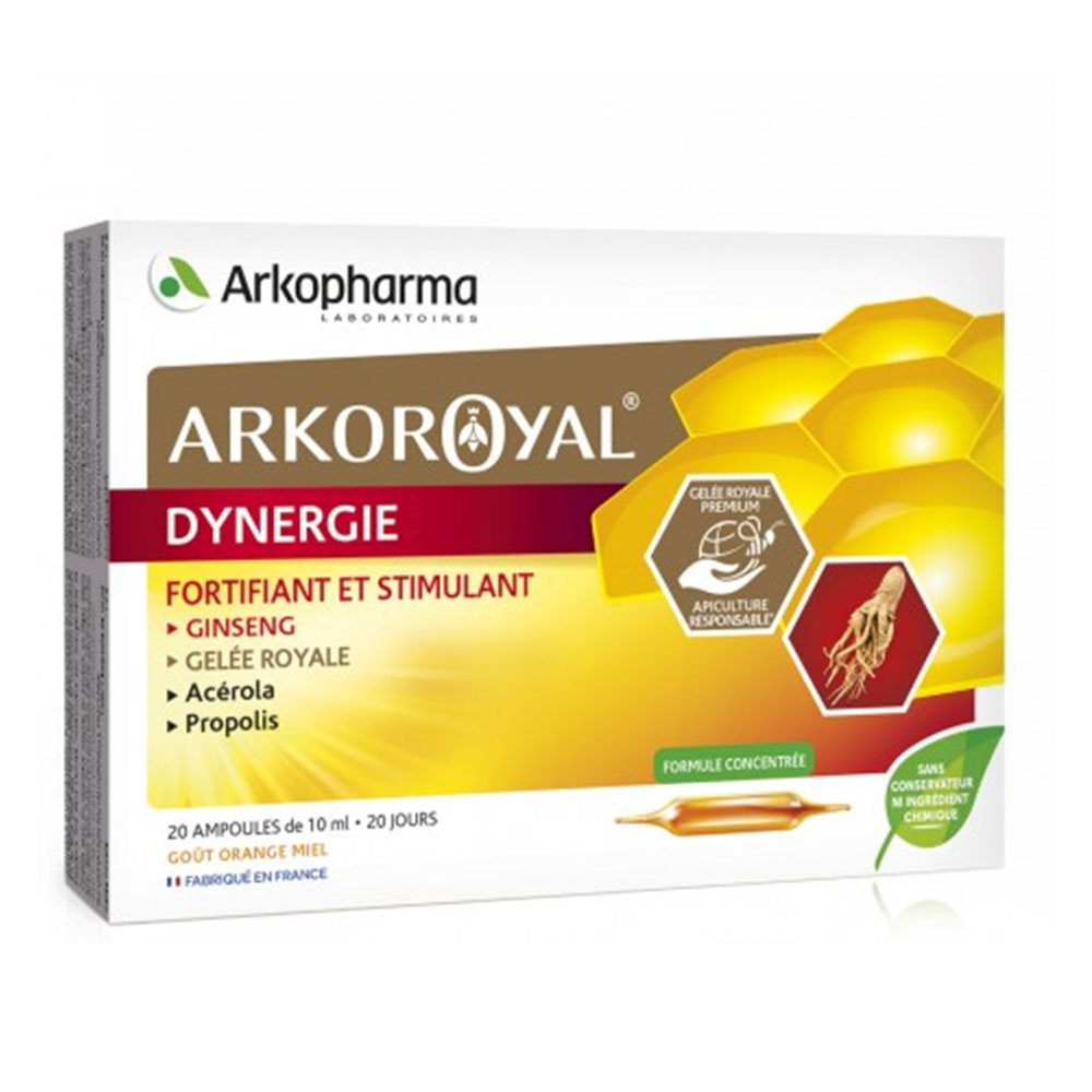 Arkoroyal Dynergie kompleks z matičnim mlečkom Arkopharma, acerolo in propolisom, ampule (20 x 10 ml)