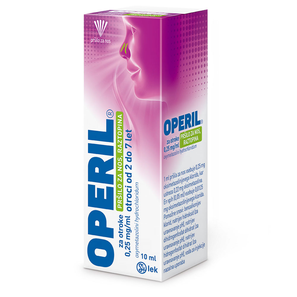 Operil za otroke 0,25 mg/ml pršilo za nos, raztopina (10 ml)