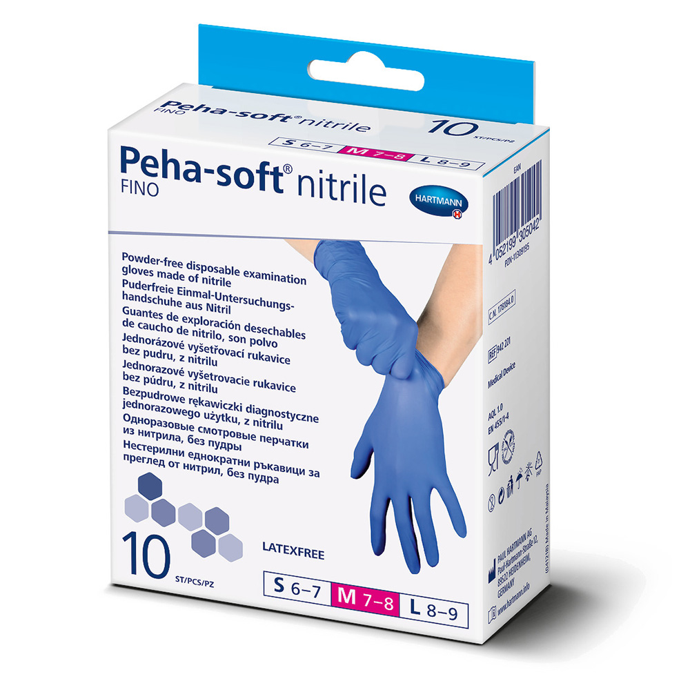 Peha-Soft Nitrile Fino, modre nesterilne rokavice brez pudra - Velikost L (10 rokavic)