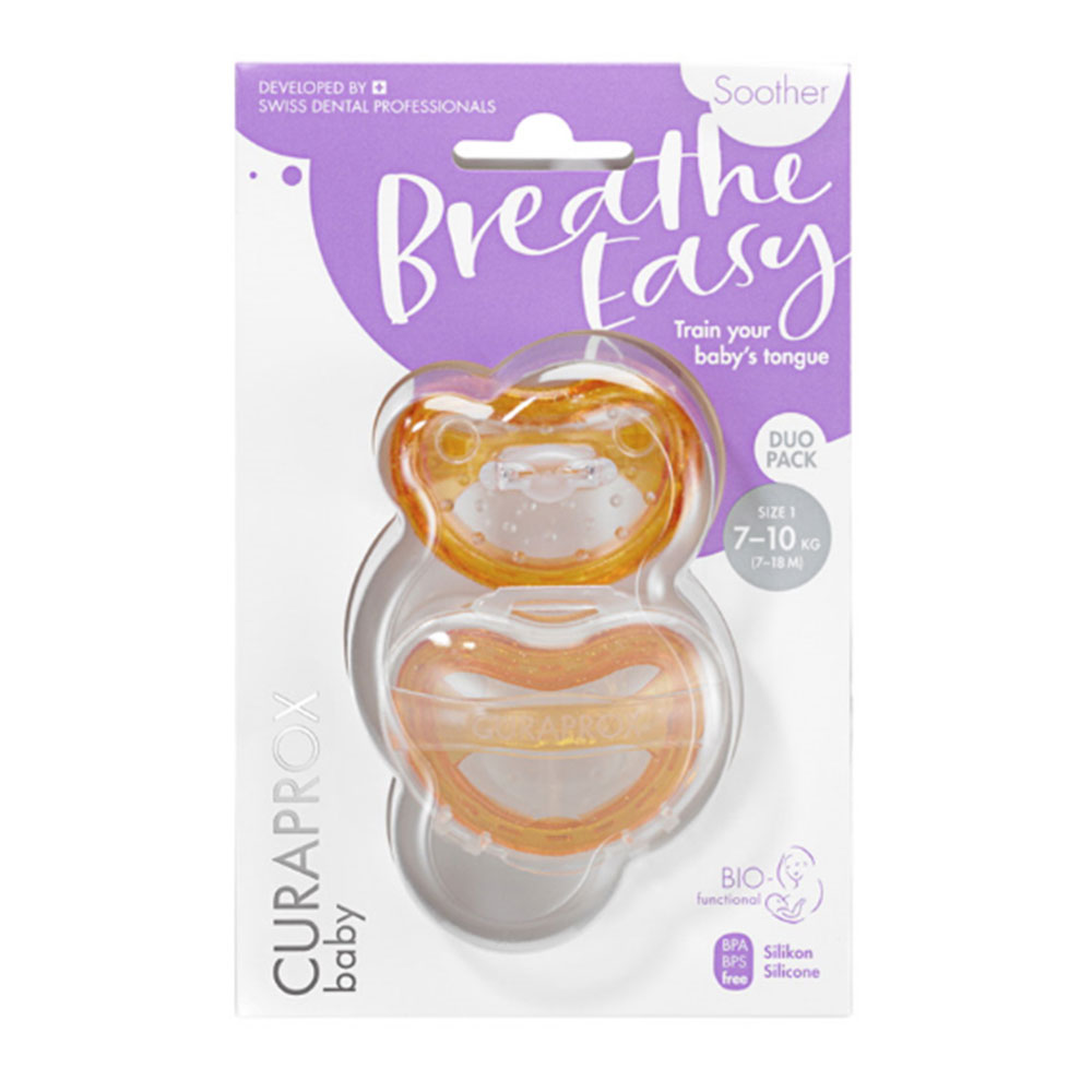 Curaprox Baby silikonska duda V1, oranžna- 7-18 mesecev (2 dudi)
