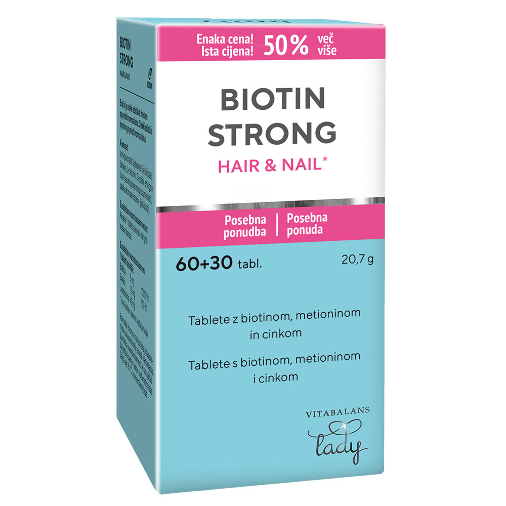 Biotin Strong Vitabalans Lady, tablete za lase in nohte (60 tablet + 30 tablet)