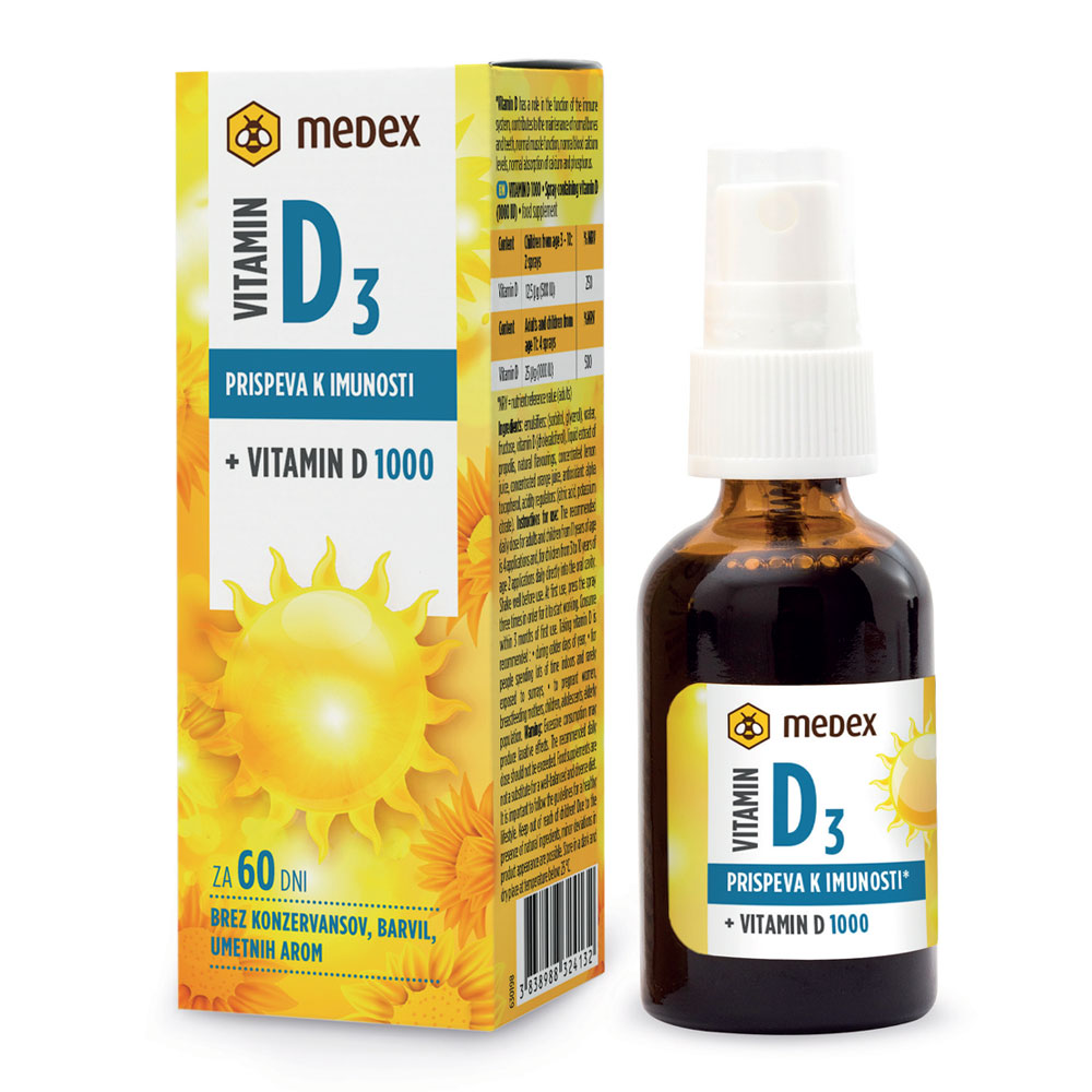 Vitamin D3 1000 I.E. Medex, ustno pršilo (30 ml)