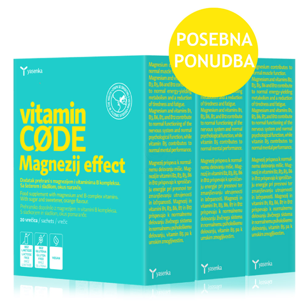 Magnezij Vitamin Code Effect Yasenka, vrečke - paket (3 x 20 vrečic)