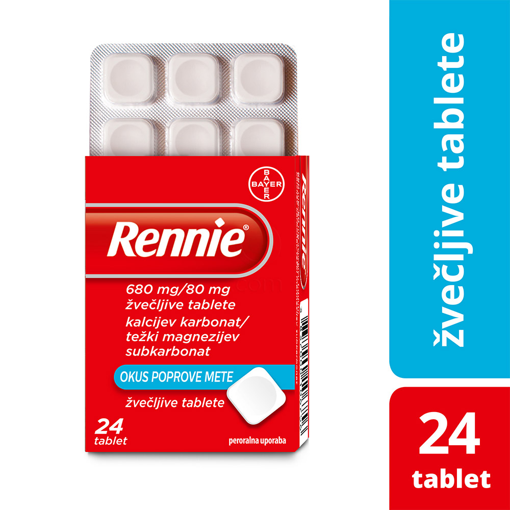 Rennie 680 mg/80 mg, žvečljive tablete (24 žvečljivih tablet)