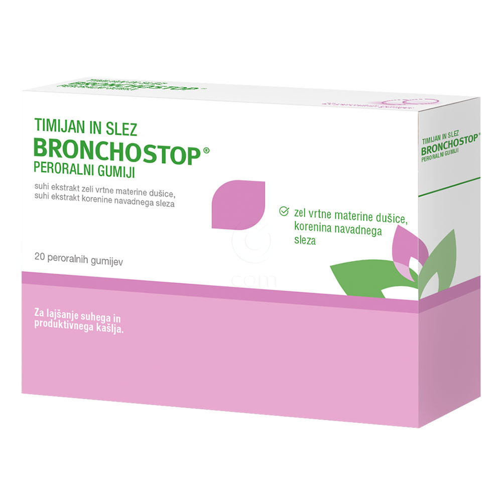Timijan in Slez Bronchostop, peroralni gumiji (20 gumijev)