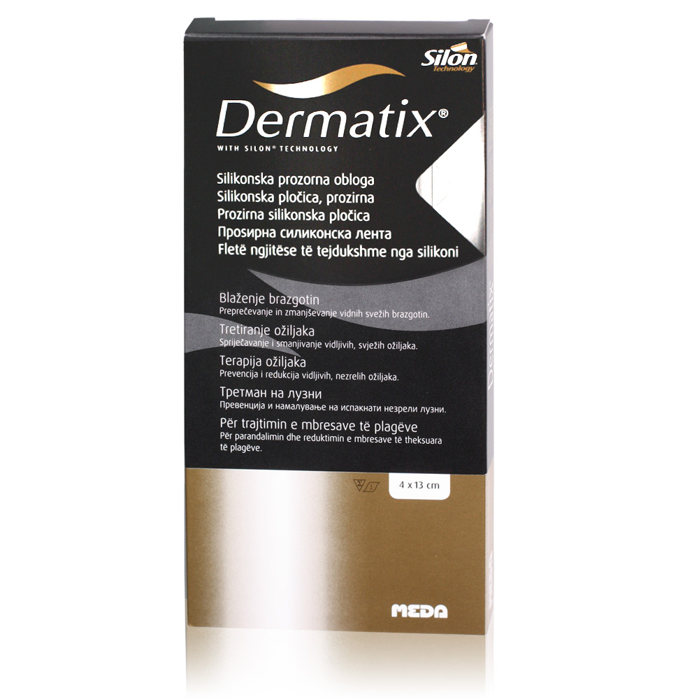 Dermatix, prosojen silikonski obliž - 4 x 13 cm