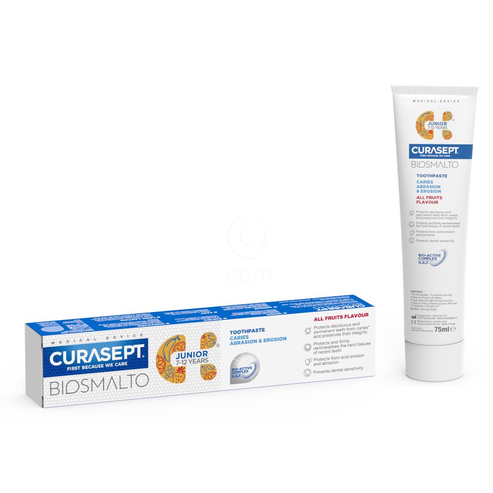 Curasept Biosmatlo CAE Junior, zobna pasta za otrroke stare od 6 do 12 let - sadni okus (75 ml)