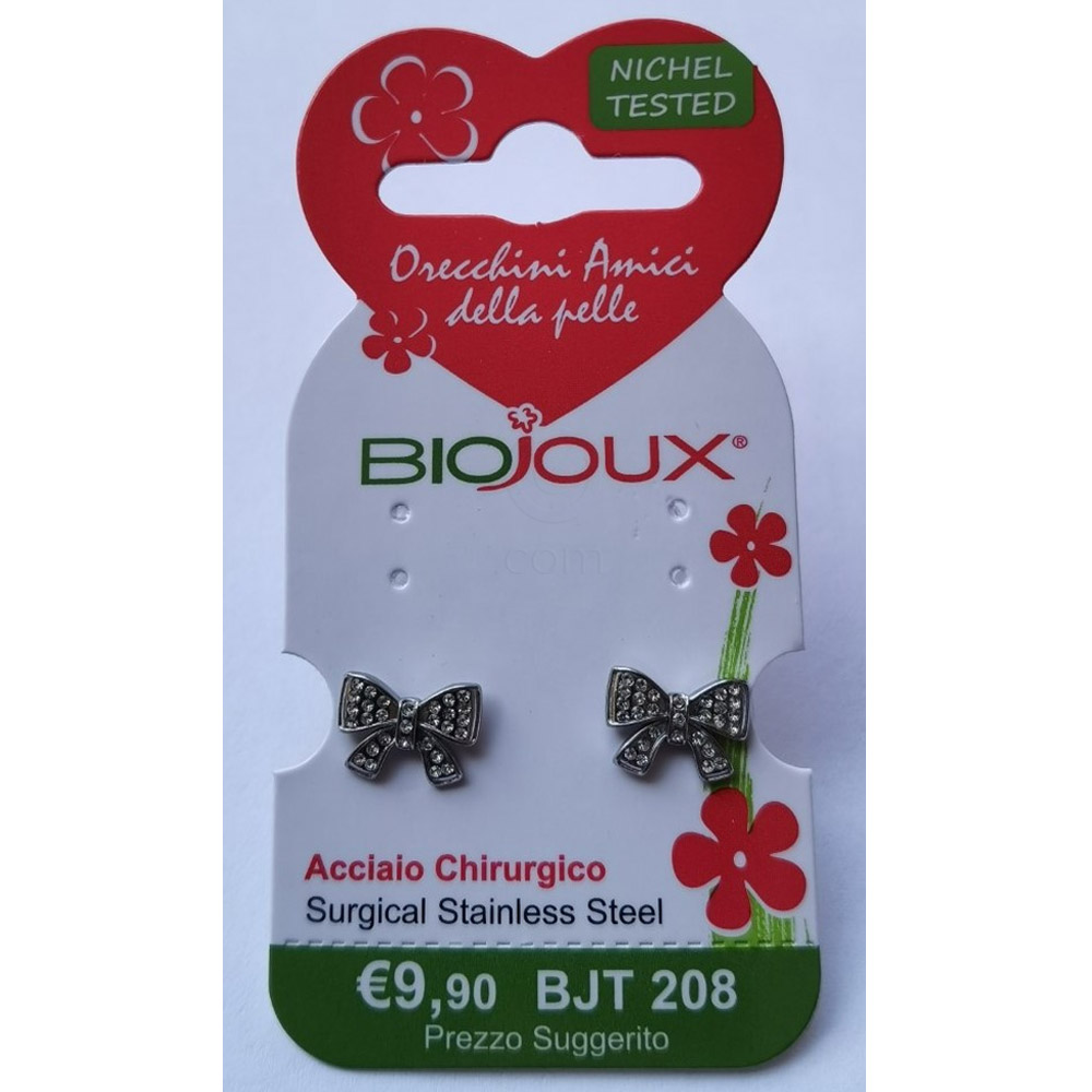 Biojoux, uhani iz kirurškega jekla - pentlja s kristalčki - BJT208 (2 uhana)