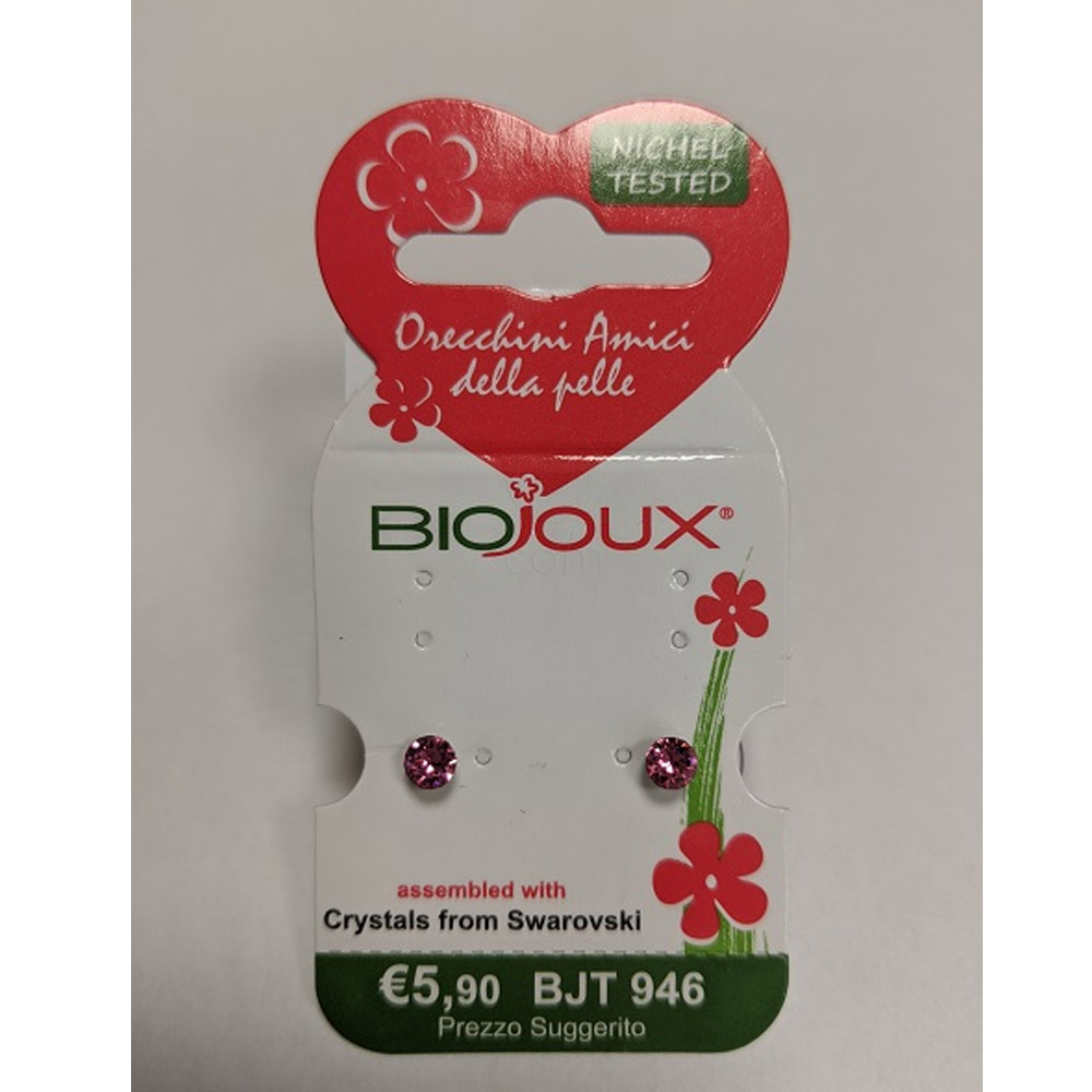 Biojoux, uhani iz kirurškega jekla - Swarovski kristal - roza (2 uhana)