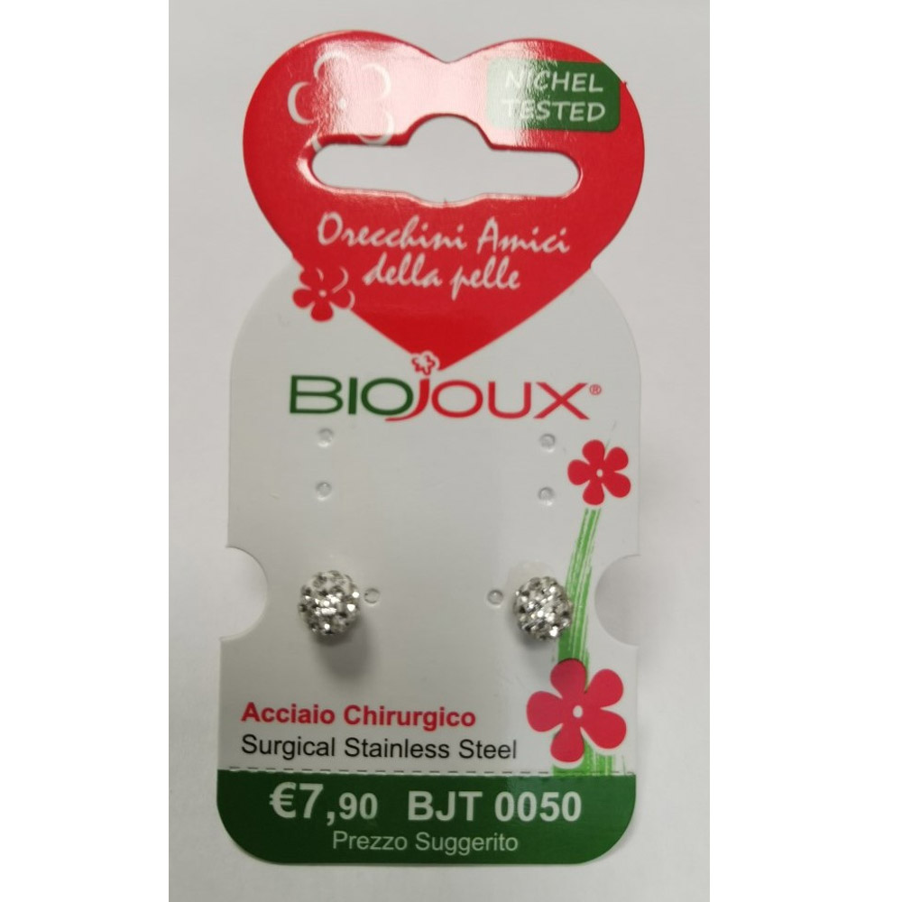 Biojoux, uhani iz kirurškega jekla - kroglica z belimi kristali - BJT0050 (2 uhana)