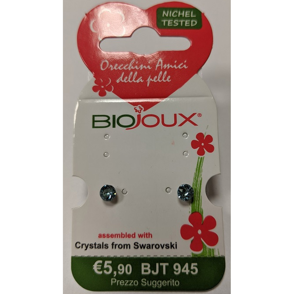 Biojoux, uhani iz kirurškega jekla - Swarovski kristal Aquamarine - BJT945 (2 uhana)