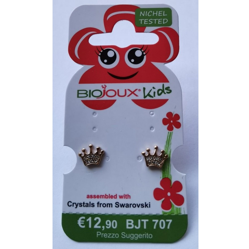 Biojoux, uhani iz kirurškega jekla - rožnata Swarovski baby krona - BJT707 (2 uhana)