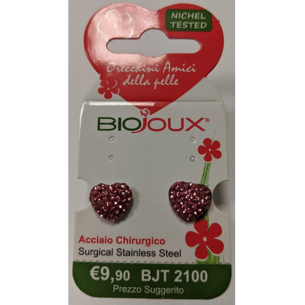 Biojoux, uhani iz kirurškega jekla - srce z roza kristali - BJT2100 (2 uhana)