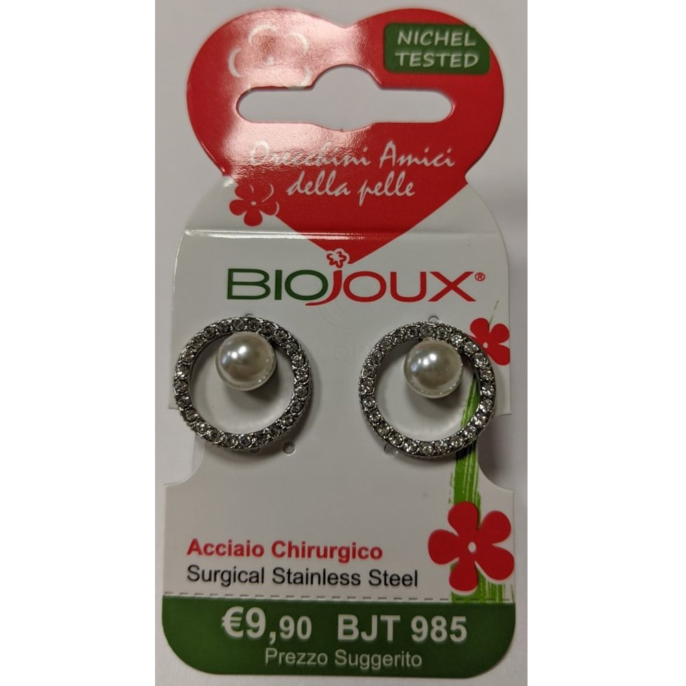 Biojoux, uhani iz kirurškega jekla - perla v kristalnem krogu - BJT985 (2 uhana)