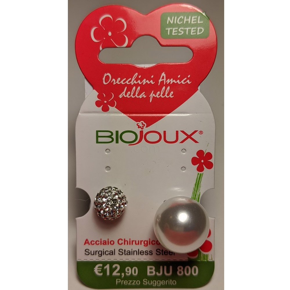 Biojoux, uhani iz kirurškega jekla - perla in kristalna kroglica - BJU800 (2 uhana)