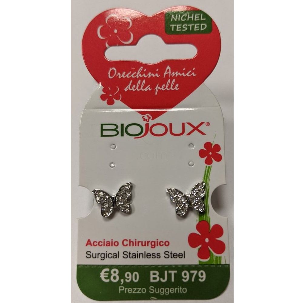 Biojoux, uhani iz kirurškega jekla - metuljček s kristali - BJT979 (2 uhana)