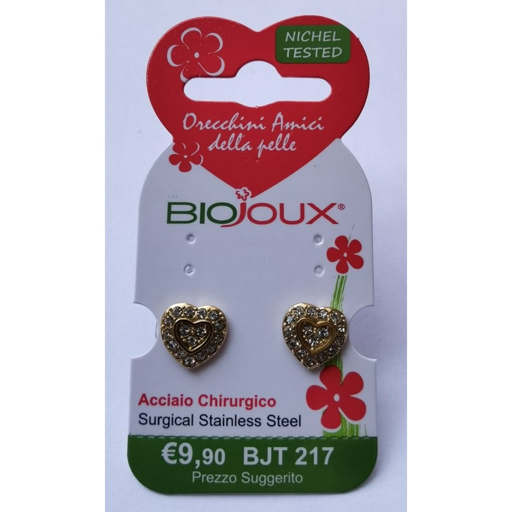 Biojoux, uhani iz kirurškega jekla - nežno srce s kristali - BJT217 (2 uhana)
