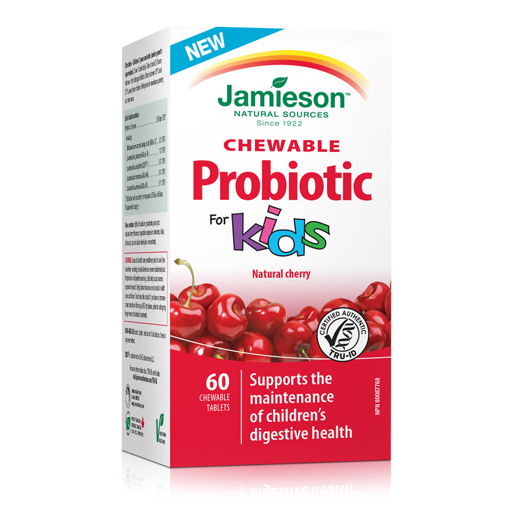 Jamieson Mlečno kislinske bakterije 5 Milijard, žvečljive tablete z okusom češnje (60 tablet)