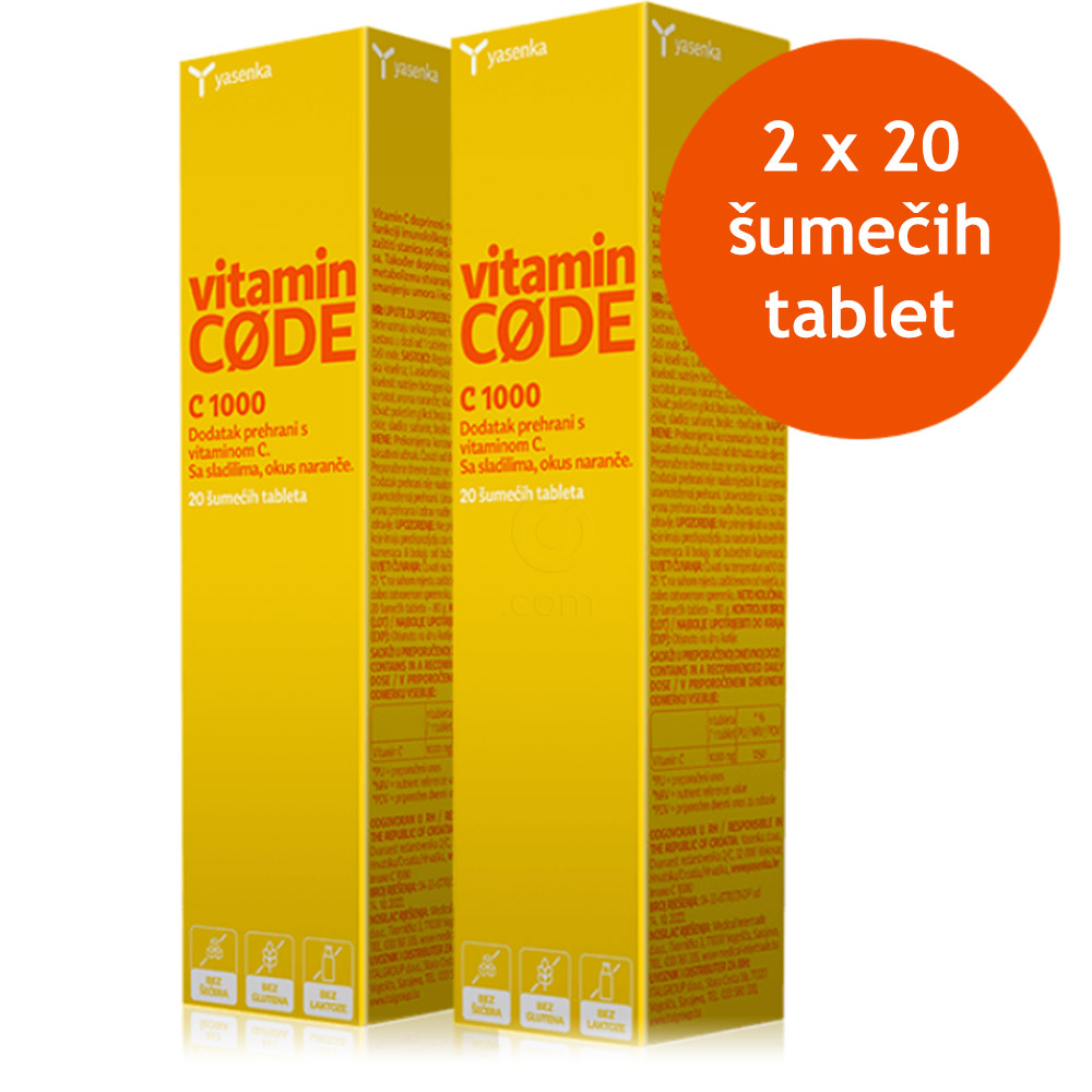 Yasenka Vitamin Code C 1000, paket ( 2 x 20 šumečih tablet)