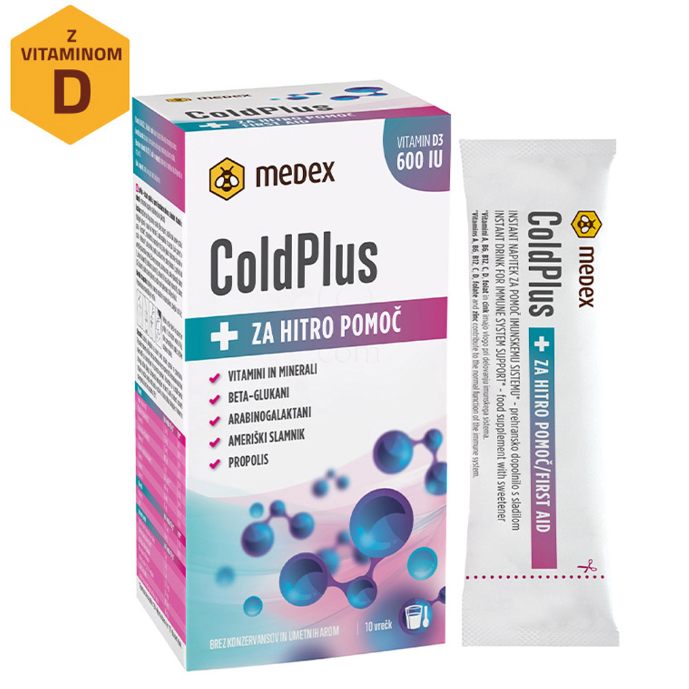 Cold Plus Instant Medex, prašek za pripravo napitka z vitaminom D - vrečke (10 x 10 g)