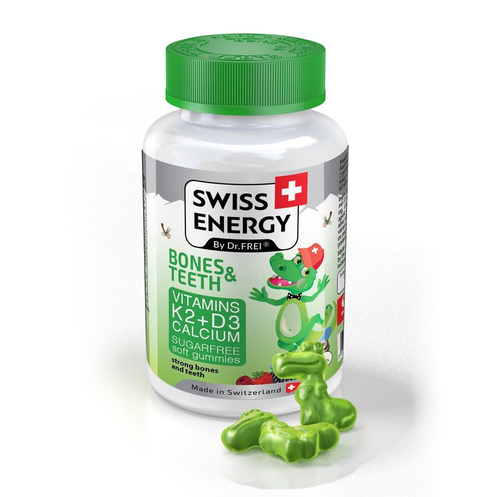 Swiss Energy Krokodil čvrstozobec Bones & Teeth, žele bonboni za otroke (60 želejev)