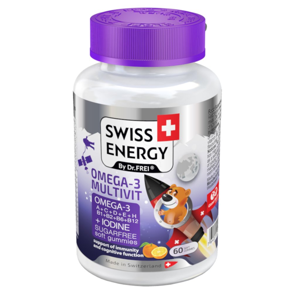 Swiss Energy Medved pustolovec Omega-3 Multivit, žele bonboni za otroke (60 želejev)