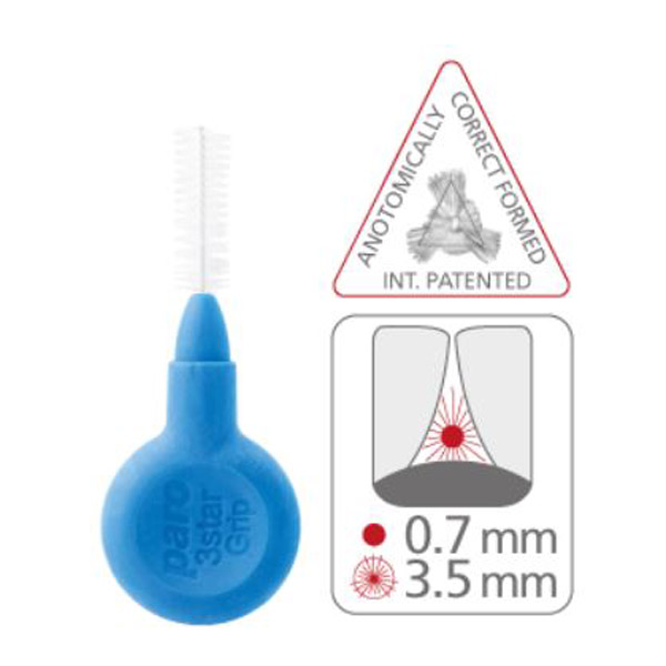 Paro 3Star grip, medzobna ščetka - modra (4 ščetke + držalo + blister)