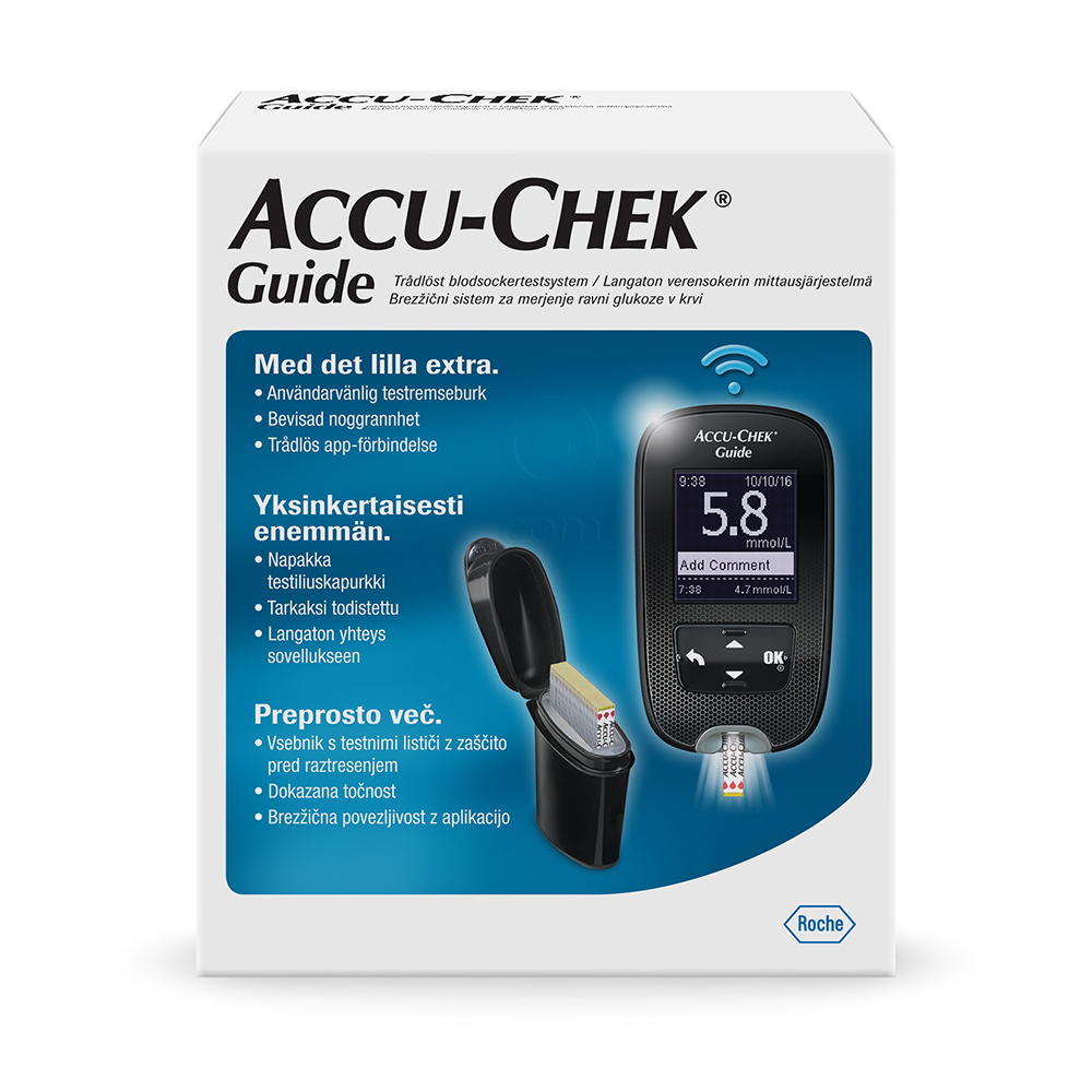 Accu-Chek Guide, merilnik za merjenje glukoze v krvi (1 merilnik + 10 testnih lističev)